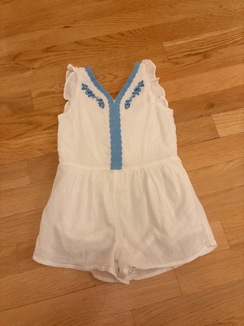 Janie and Jack White Lined Romper with Blue Trim